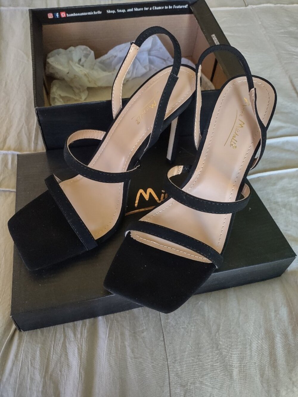 Anne Michelle Black Strappy Heels